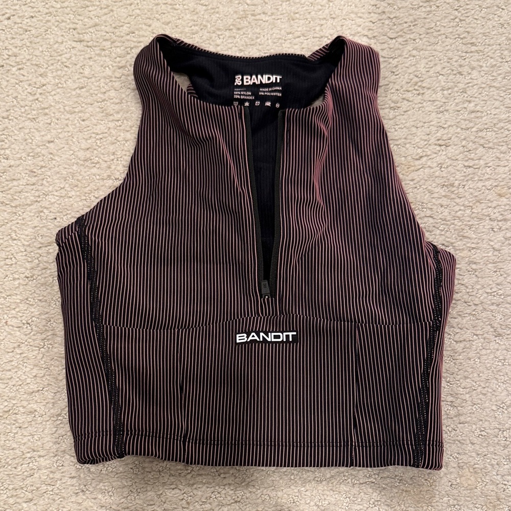 Bandit Black & Pink Striped Racerback Crop Top
